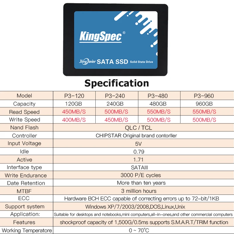 KingSpec SSD диск 2 5 SATA III жесткий 128 ГБ 240 512 1 ТБ hd твердотельный накопитель 120 480 ноутбук