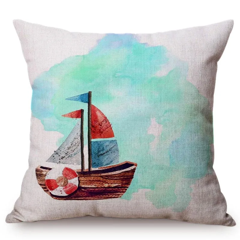 Навигация парусник стрела морская карта стиль подушка чехол хлопок лен Морской
