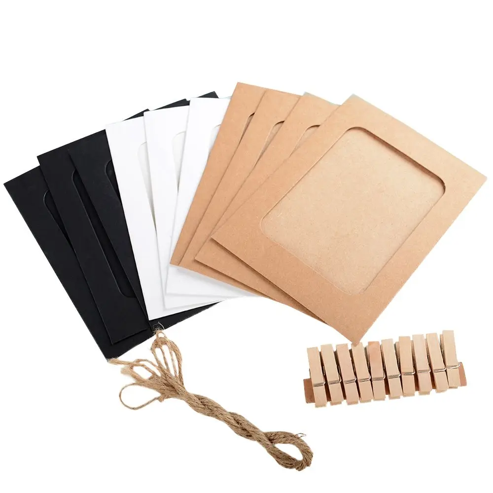 

10 Set DIY Wall Picture Paper Photo Hanging 6" Frame Album Rope Clip Decoration