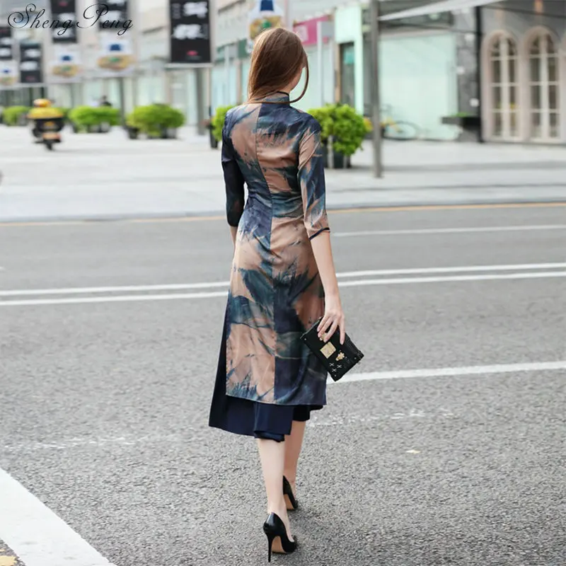 Традиционная китайская одежда Вьетнама aodai для женщин Qipao длинное китайское