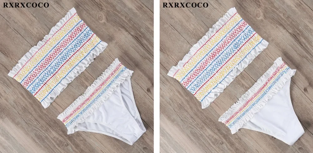RXRXCOCO купальники для женщин купальник Smocking бикини с высокой талией набор бикини напечатан летний купальник с рюшами пляжная одежда