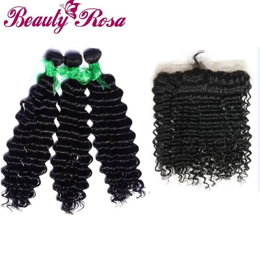 Vip Красоты Hair7A Малайзии Глубокая Волна Волос С Кружевом Фронтальной закрытие Weave 3