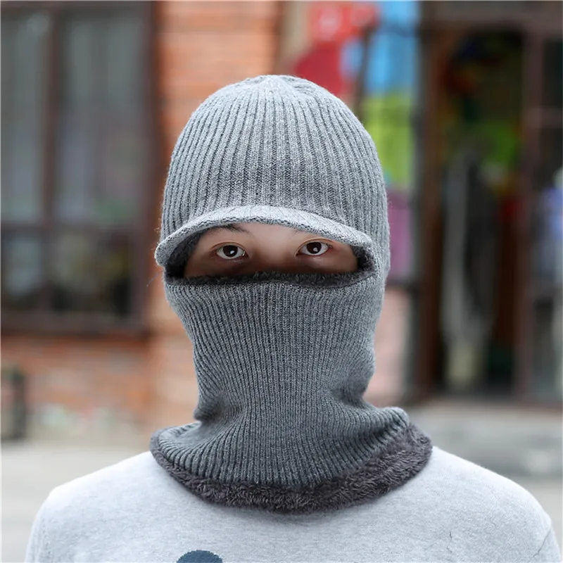 Новые унисекс Зимние шапочки Шапки толстый вязаный Для женщин Skullies шапочки с капюшоном лыжный Кепки маска для лица для верховой езды Шапки casquette gorros