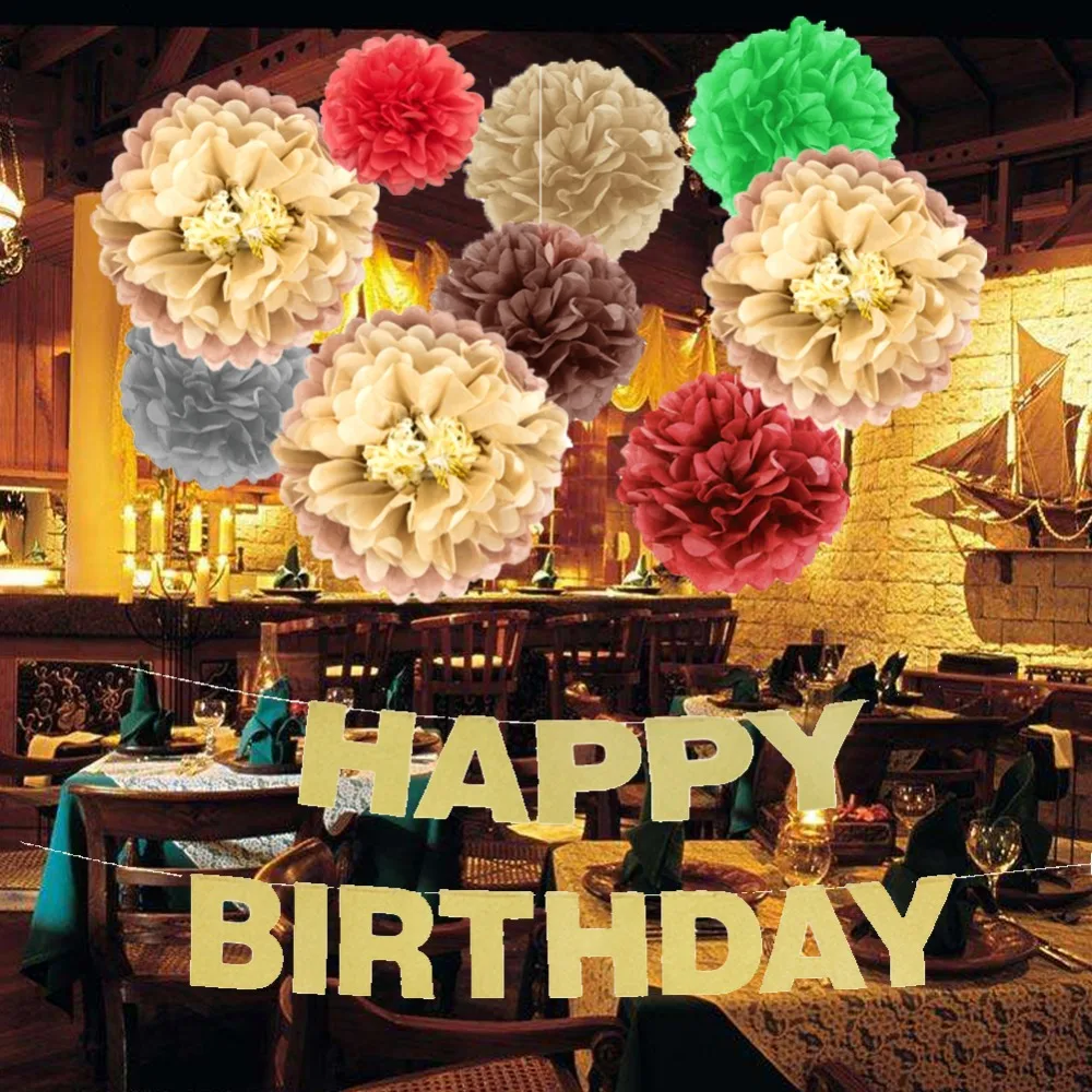 Birthday Party Decoration Set Glitter Gold Happy Banner Pom Flowers Kids Children Supplies | Дом и сад