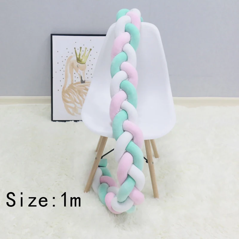 White Green Pink 1M Бампер для детской кровати, для новорожденных, скандинавский узел, защита для кроватки, для младенцев, Узелок, коса, постельные принадлежности, декор для детской комнаты для мальчиков и девочек, 1 шт., 1 м, 2 м - Цвет: White Green Pink 1M