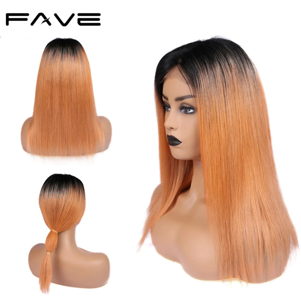 FAVE волосы 4*4 Кружева Закрытие Омбре парики бразильские Remy прямые человеческие 150%