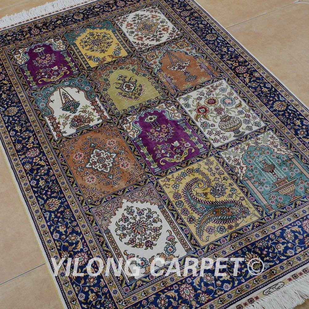 Yilong 3 'x 4 5' Античный персидский шелковый садовый ковер ручной вязки
