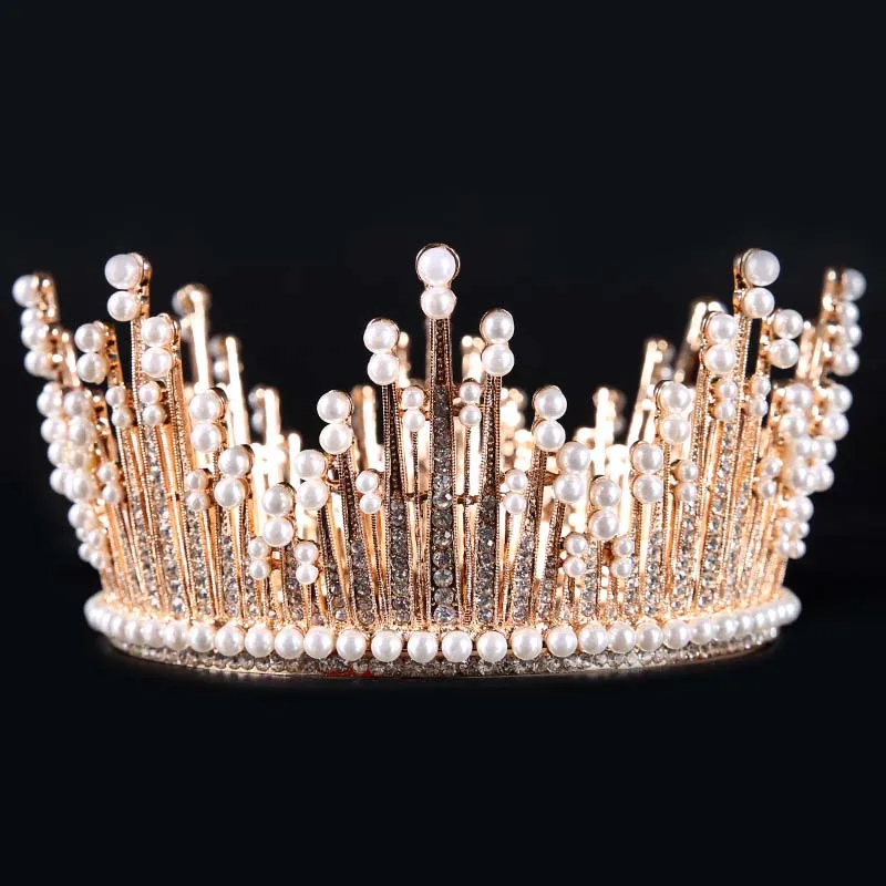 rose gold Роскошные Стразы, Круглый Круг, корона королевы невесты, тиара, кристалл, для невесты, для торжества, свадебный головной убор, ювелирные изделия для волос, аксессуары, BH - Окраска металла: rose gold