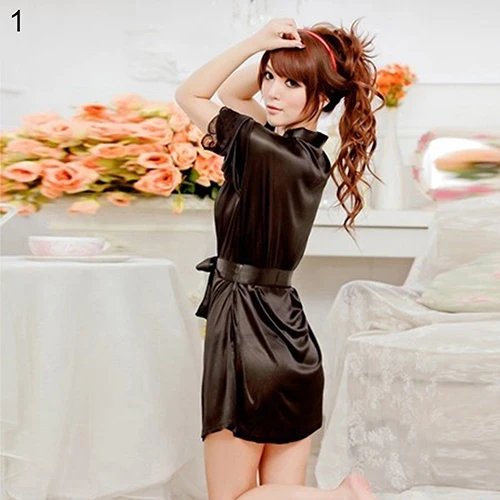 Женский сексуальный однотонный халат из искусственного шелка короткий ночное