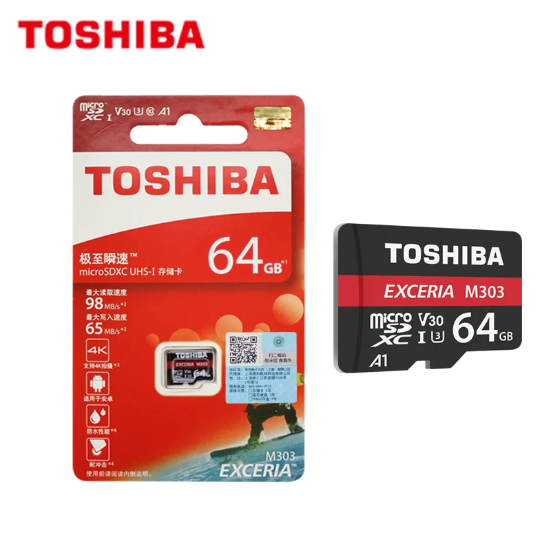 TOSHIBA Micro SD карта класс 10 M203 16 ГБ 32 ГБ Оригинальная карта памяти M303 64 Гб 128 ГБ TF карта до 98 МБ/с./с флеш-карта для телефона