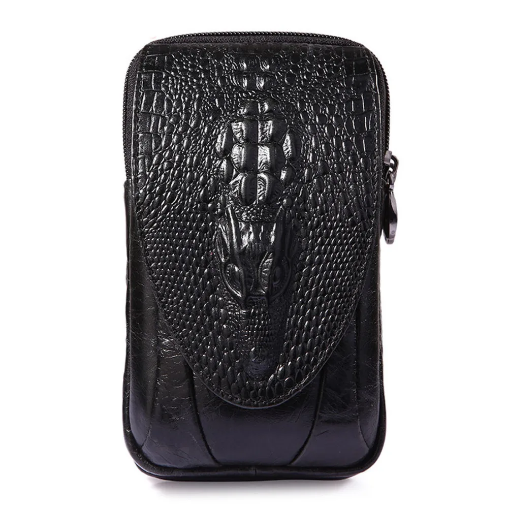 Мужской кожаный винтажный поясной кошелек под крокодиловую кожу|pouch holder|bag leafpouch