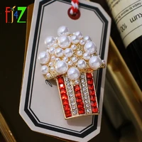 f j4z new luxury popcorn brooches fashion gorgeous simulated pearl rhinestone women costume pins accessories lindo broches