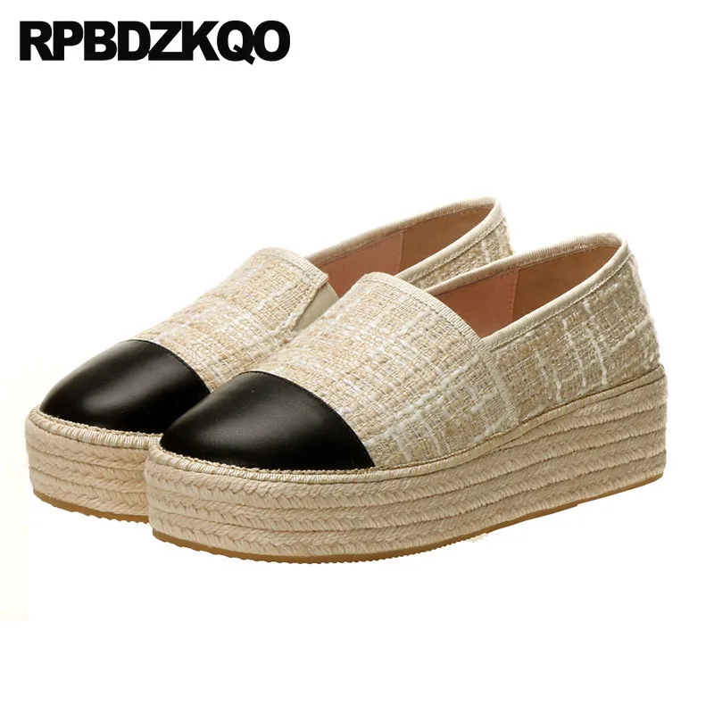 Women Flats Thick Sole Slip On Muffin Elevator Fisherman Espadrilles Gray Hemp Elderly Casual Platform Creepers Large Size Shoes | Обувь