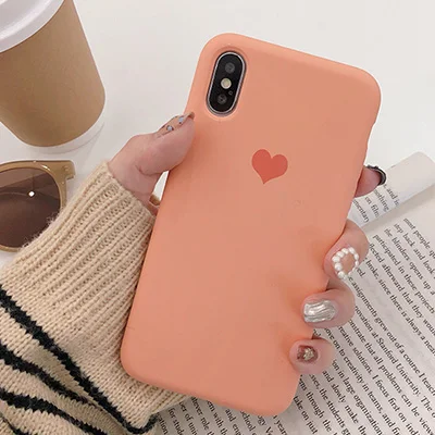 orange GlamPhone чехол простой сплошной цвет Любовь Сердце чехол для телефона для iPhone X XS Max XR Мягкий силиконовый чехол для iPhone 7 8 6 6s Plus чехол - Цвет: orange