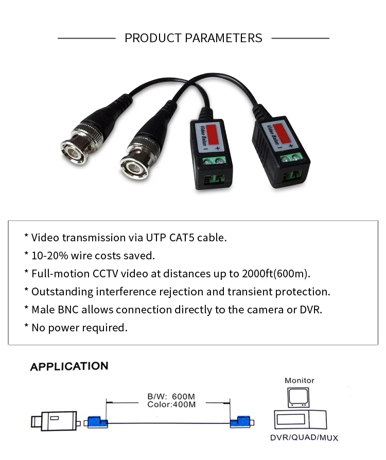 2шт пассивный видео балун UTP BNC Cat5 трансивер для безопасности CCTV камера/CCTV DVR