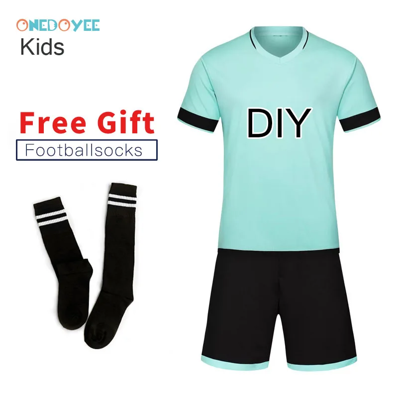 blue DIY ONEDOYEE футбольные майки для мальчиков, Футбольная форма, детский футбольный комплект, тренировочные костюмы, Джерси, Настраиваемые дышащие детские футбольные комплекты - Цвет: blue DIY