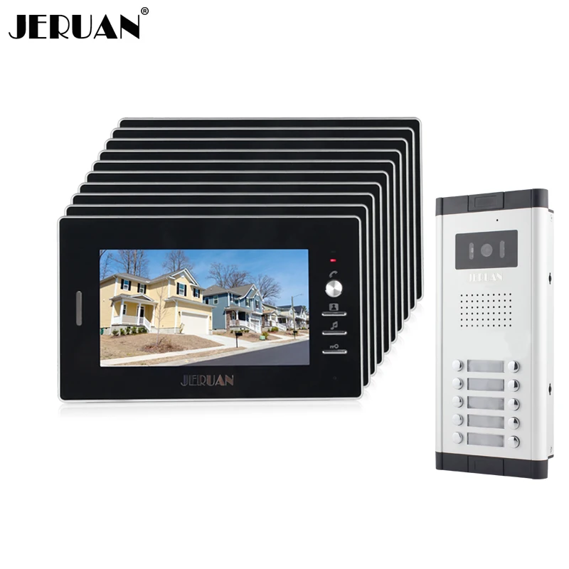 JERUAN Новый домофон система 7 ''видео 10 мониторов + 700TVL камера для домов
