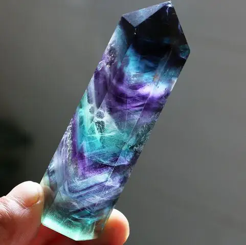 

TOP !! Natural Purple and Green Fluorite Quartz Crystal Point Healing crystal point