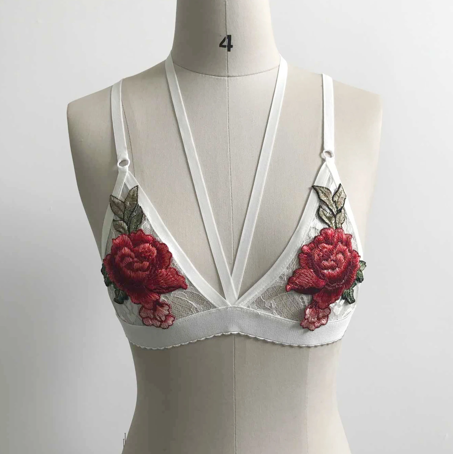 Женский укороченный топ с лямкой на шее цветочный прозрачный кружевной