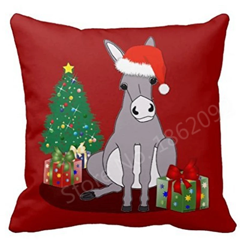 

Red Christmas Donkey Throw Pillow Case Cute Donkey Cushion Cover Xmas Gift Animal Christmas Decoration Two Sides Polyester Print