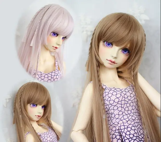 

New 8-9" 22-24cm 17.5-19cm Black/Linen Brown/light pink Long straight hair For 1/3 1/4 BJD SD MSD Doll wig