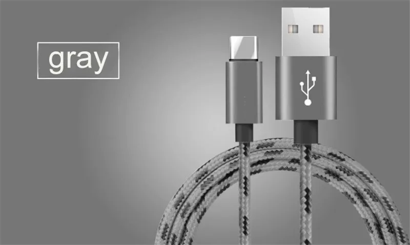 Gray Плетеный usb-кабель для передачи данных для iPhone X, 8, 7, 6 S Plus, 2A, Micro USB type-C, кабель для быстрой зарядки для samsung Galaxy, Xiaomi, huawei - Цвет: Gray