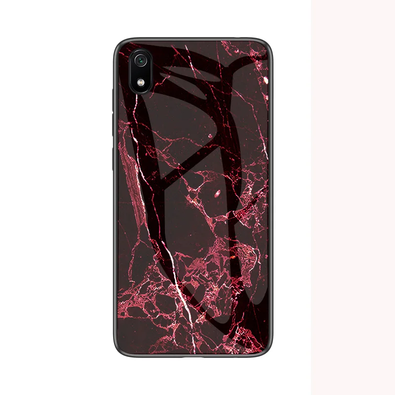 Для Xiaomi Redmi 7A чехол из мраморного глянцевого закаленного стекла Мягкий Силиконовый противоударный жесткий чехол для телефона Xiomi Redmi 7 Redmi7 6,26" - Цвет: Dark Red