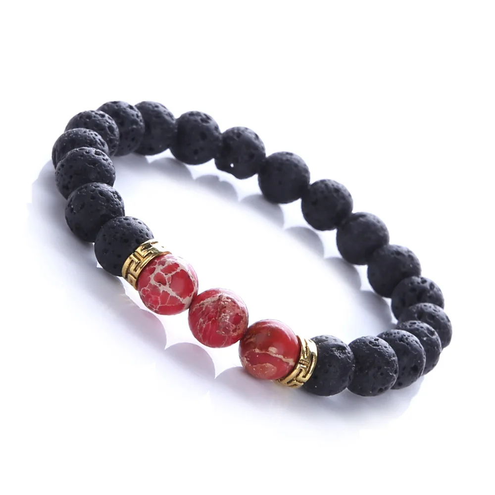 Женский винтажный браслет с бусинами из черного лавового камня 2017 | Украшения и