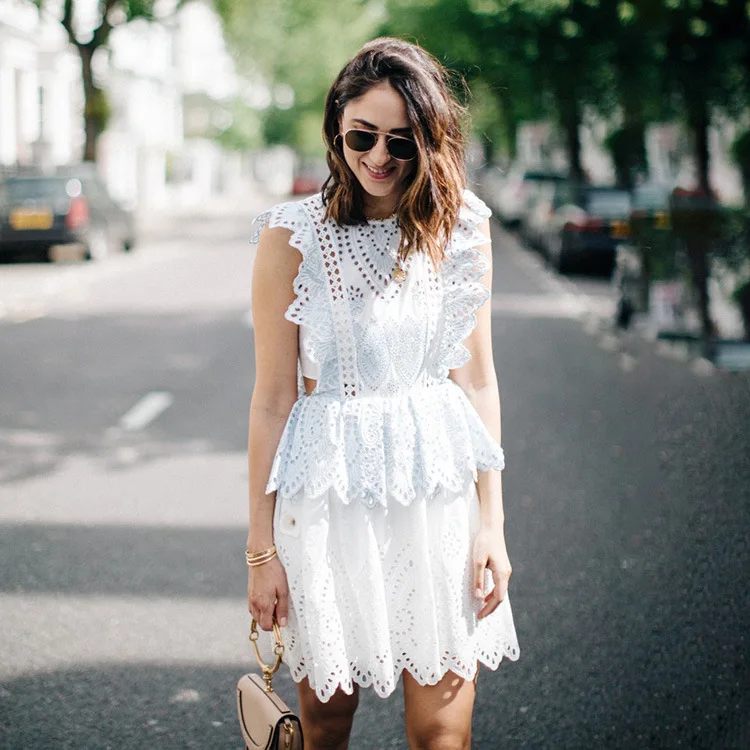 Autumn women White blue patchwork dress celebrity hollow out sleeveless O neck knee length elegant vestidos de festa | Женская одежда