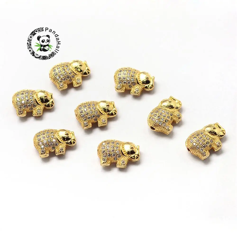

Латунные бусины с кубическим цирконием, слон, золотой, 9,5x13,5x5 мм, отверстие: 1,5 мм