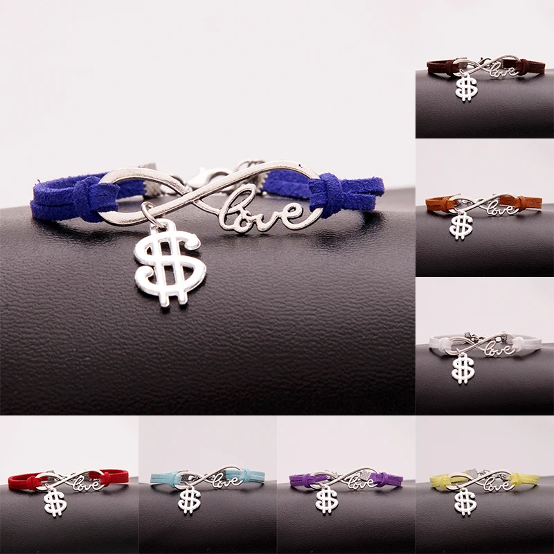 NCRHGL Infinity Love Money Charm Bracelet Bangles Dollars Leather Braided Bracelets For Women Men Jewelry Christmas Drop Ship | Украшения и