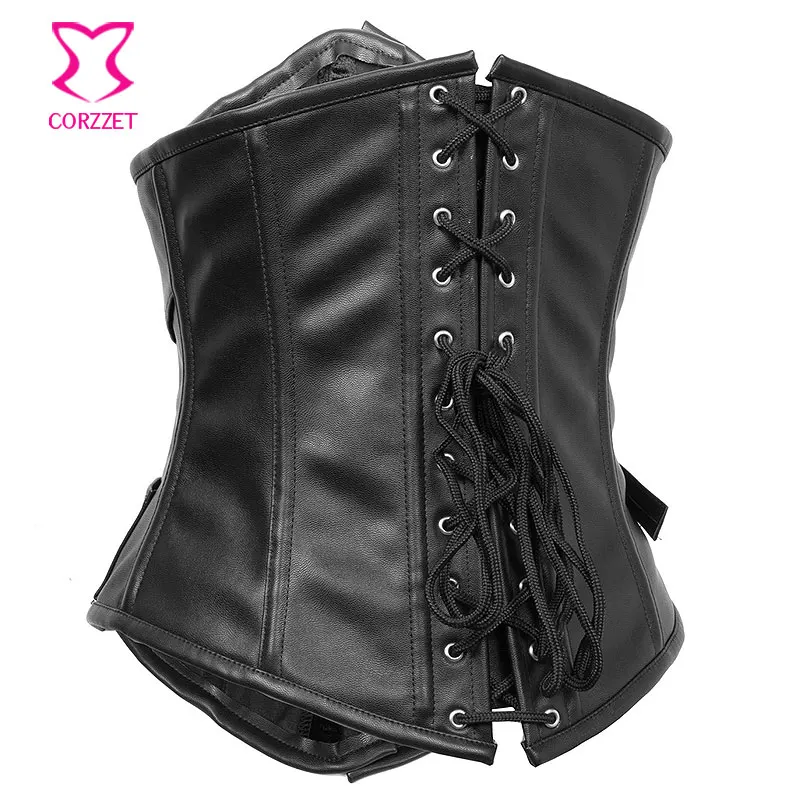Черный готический корсет из искусственной кожи под грудью корсеты для похудения