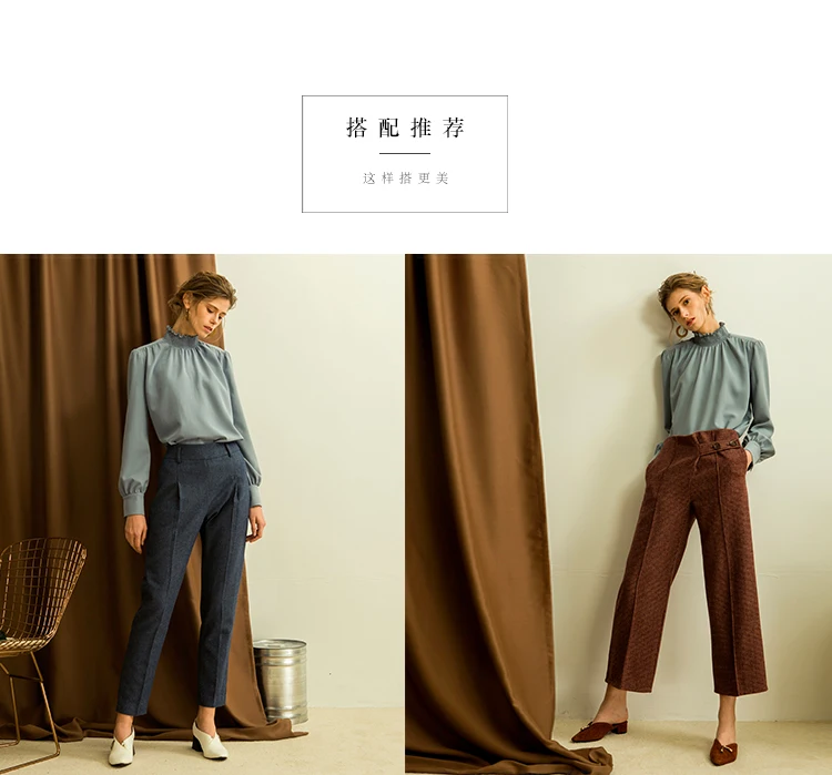 2018 new arrival spring and summer euramerican vintage blue ruffled full sleeve women shirt high quality |