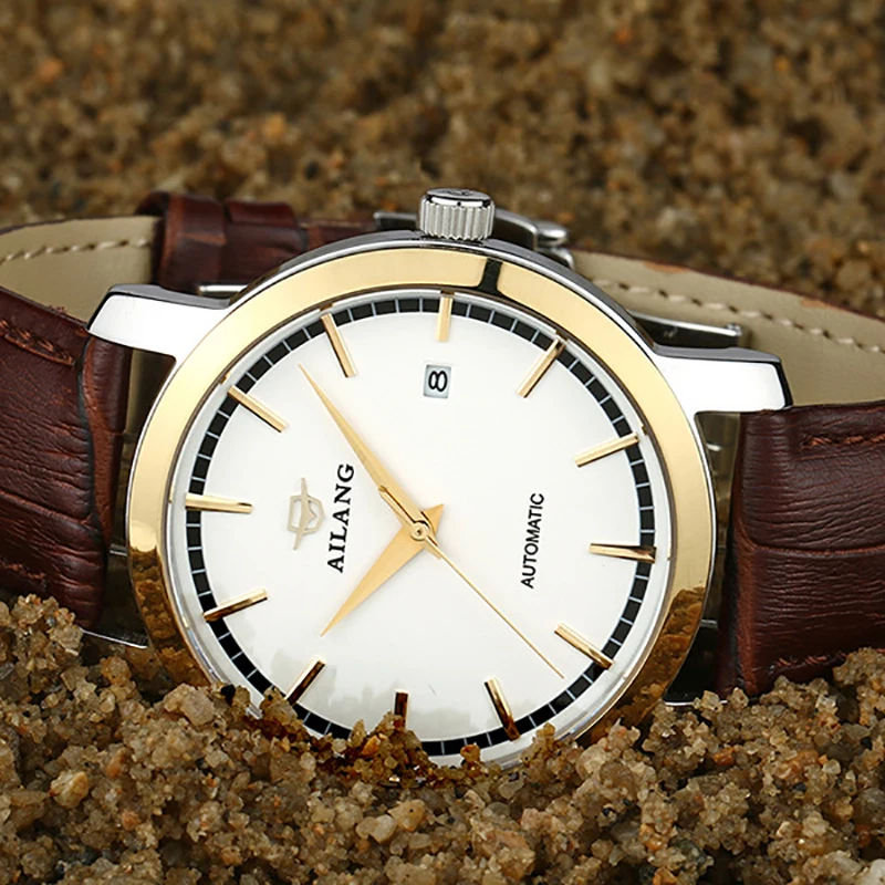 Simplified Elegant Men Business Dress Watches Brand Fashion Genuine Leather Wrist watch Mechanical Self-winding Calendar Watch | Наручные