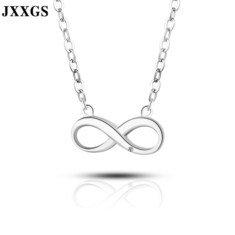Rhodium Plated JXXGS, серебро 925, ювелирное изделие, подвеска, ожерелье для женщин, шарм, бесконечность, циркон, Дамское ожерелье, серебряная цепь для женщин, аксессуары на каждый день - Цвет камня: Rhodium Plated