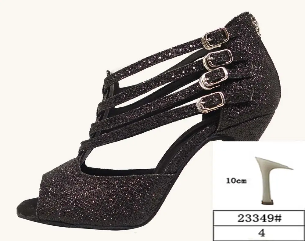 Black-23349 HXYOO/Женская обувь для латинских бальных танцев; женские сандалии для сальсы; блестящая обувь для танго на мягкой подошве; Высокий каблук 10 см; ZC47 - Цвет: Black-23349