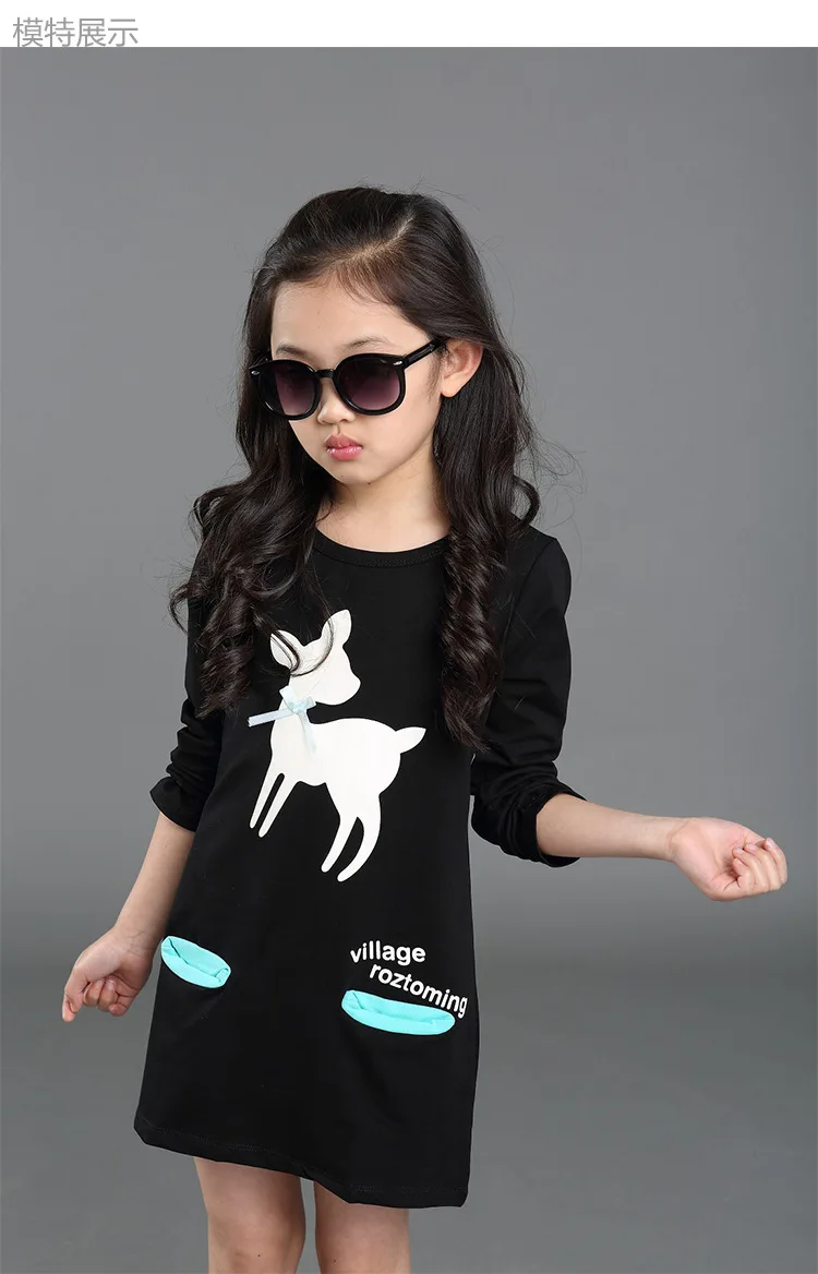 HH Teenage Girls Dresses Autumn Spring Long Sleeve Cartoon Costume Kids For Children's Dress Frocks 3 6 14 Years | Детская одежда и