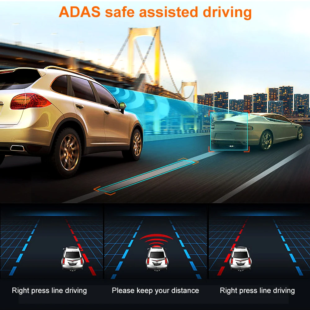 Автомобильный видеорегистратор с двойным объективом Full HD 1080P ADAS ночного видения