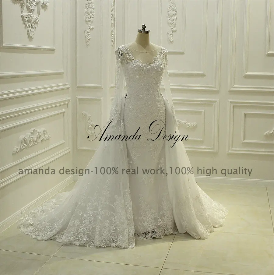 Свадебное платье 2 в 1 с длинным рукавом и съемным шлейфом 2019|vestido de noiva|vestido noiva realde |