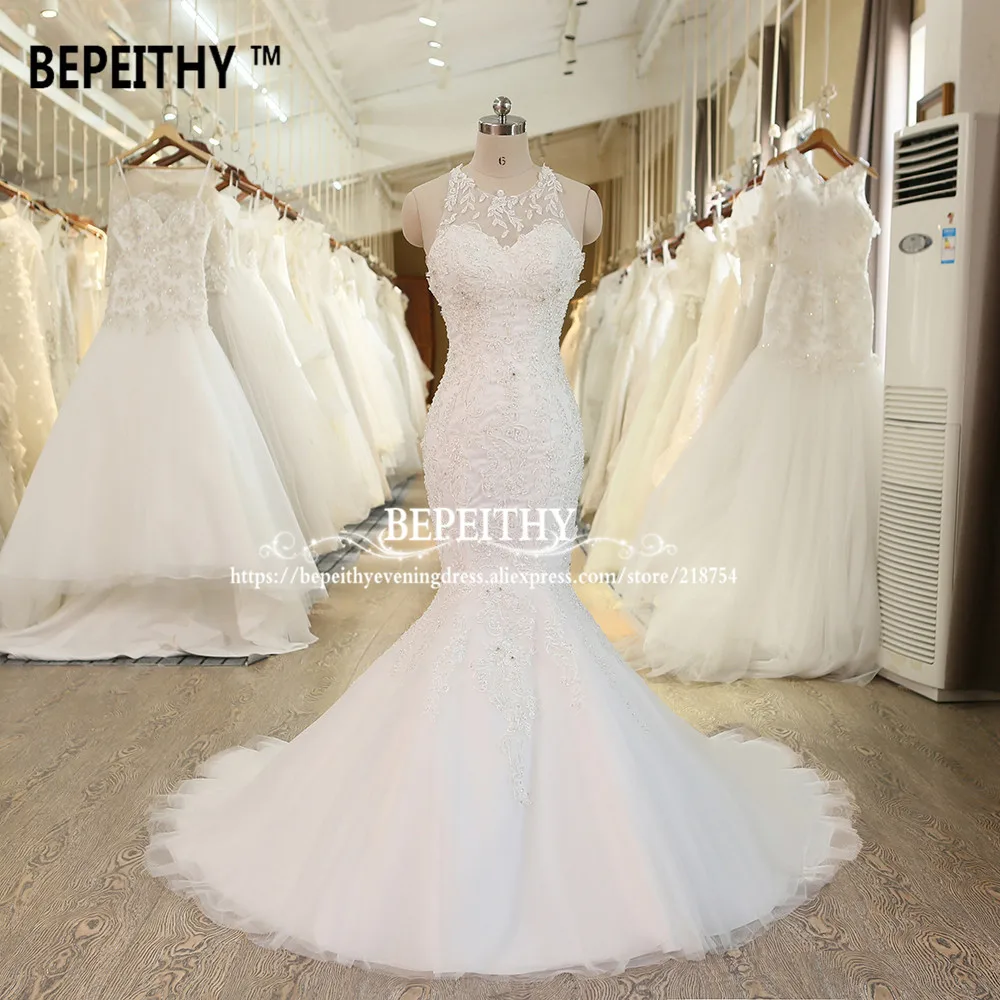 

Sexy Halter Mermaid Wedding Dress Criss Cross Back Beadings Vestido De Novia New Bridal Dresses Robe De Mariage 2021 BEPEITHY