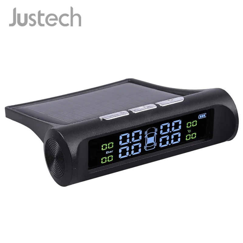 

Justech 433.92MHZ TPMS Tire pressure Monitoring System Solar Powered & LCD Color Screen Save Fuel Wireless 4 Sensors For Car Van