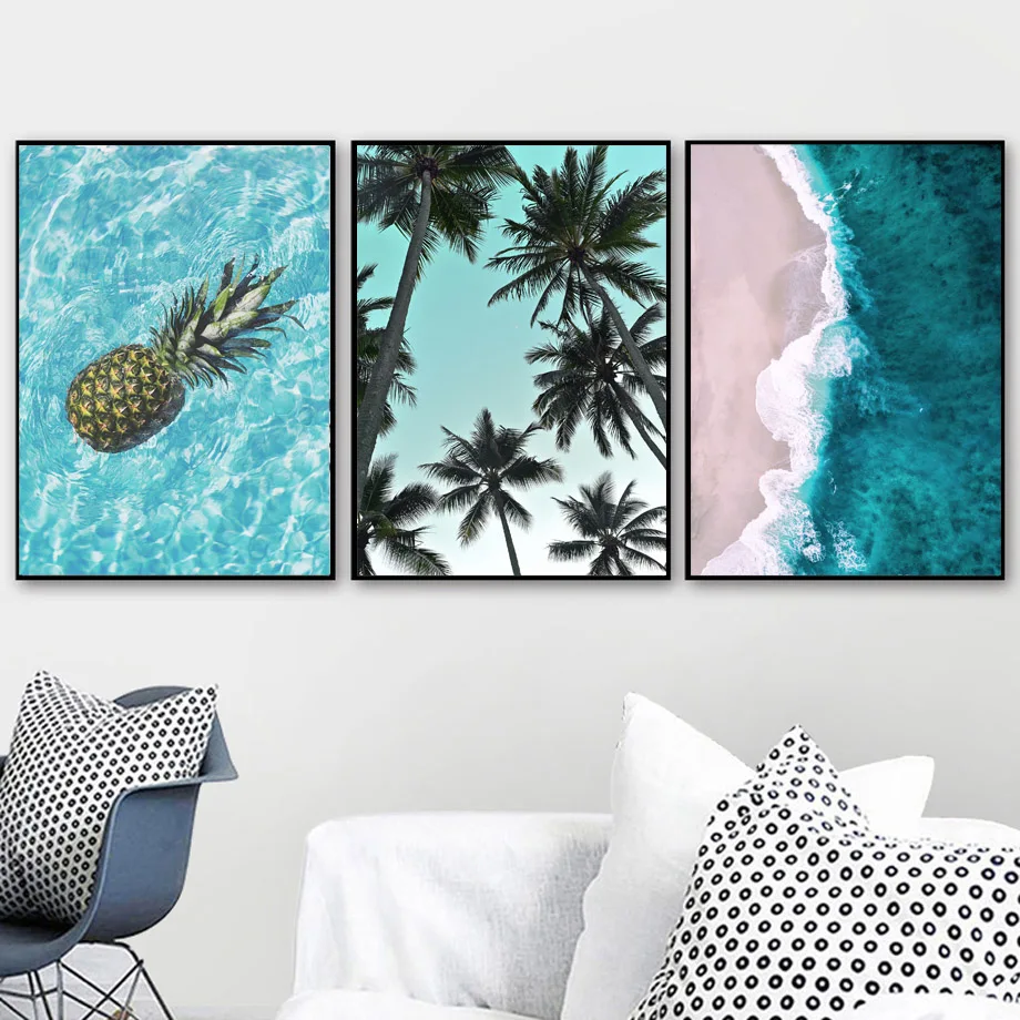 

Pineapple Palm Tree Blue Sea Beach Quote Wall Art Canvas Painting Nordic Posters And Prints Wall Pictures For Living Room Decor