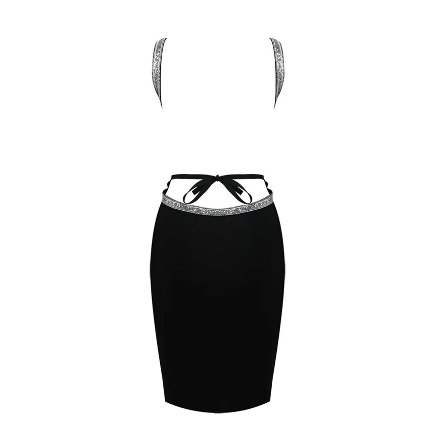 

Bevenccel 2020 Summer Backless Bandage Dress Sleeveless Sequins Bodycon Evening Party Dress Vestidos Elegant Club Dress