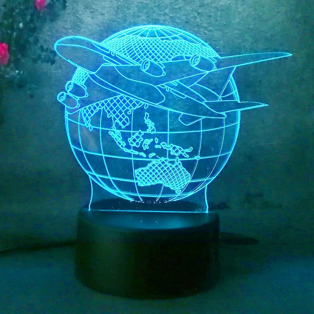 3D Lampara ночник лампа земной план самолет Глобус земля 7 цветов Изменение ребенок