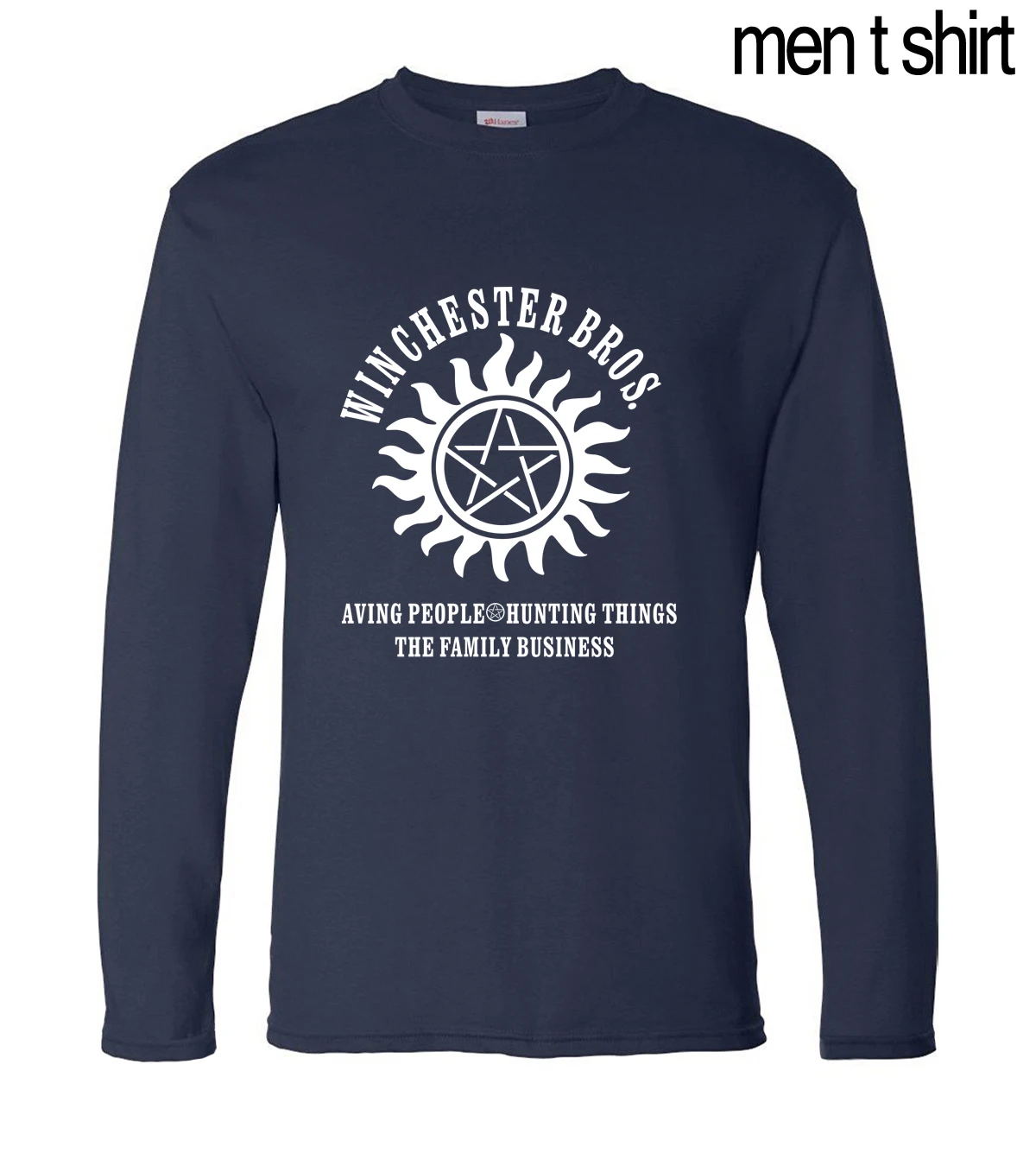 Hip Hop Style Supernatural Winchester Bros men's long sleeve T-shirts 2021 autumn new 100% cotton fitness loose fit men t shirt | Мужская
