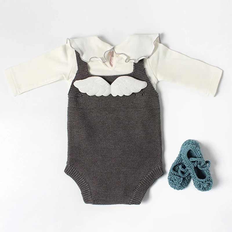 2019 Spring Autumn Baby Rompers Girls Climbing Suit Boys Clothes Knitting Clothing With Angel Wings New Born Sweater Bodysuit | Детская