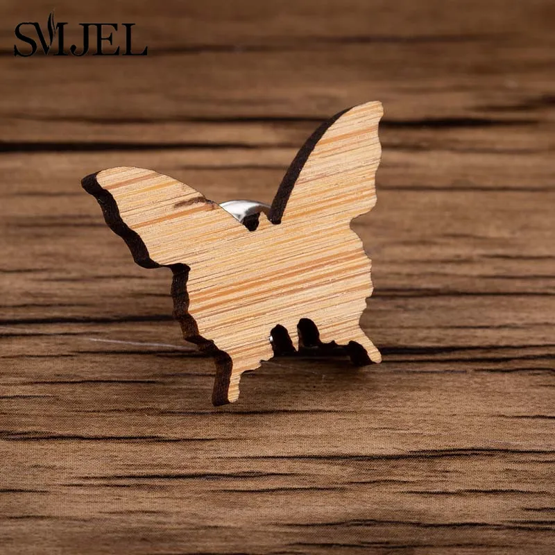 butterfly 48 SMJEL деревянная брошь, мультяшный бумажный журавль, кошка, броши-слоны для женщин, ювелирное изделие, Ретро стиль, животное, эмаль, на лацкане, значок, броши, подарок - Окраска металла: butterfly 48