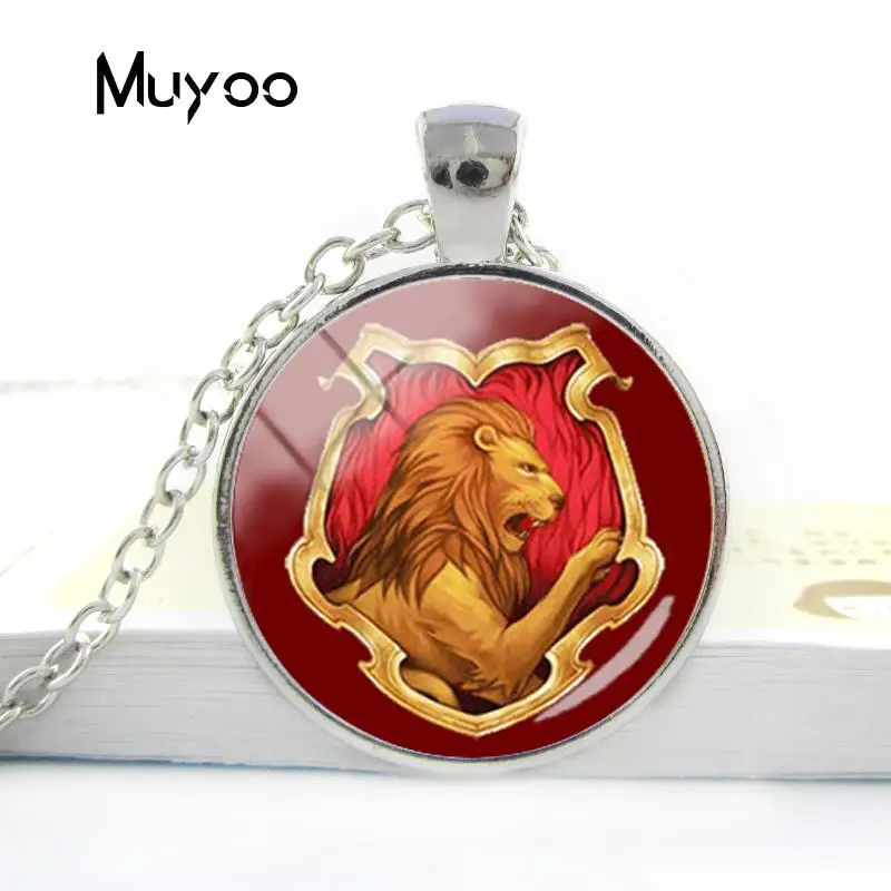 Дизайн Хогвартс Слизерин Hufflepuff школы ювелирные изделия Гриффиндор Ravenclaw Ожерелье Стеклянный кабошон кулон ювелирные изделия - Окраска металла: 4