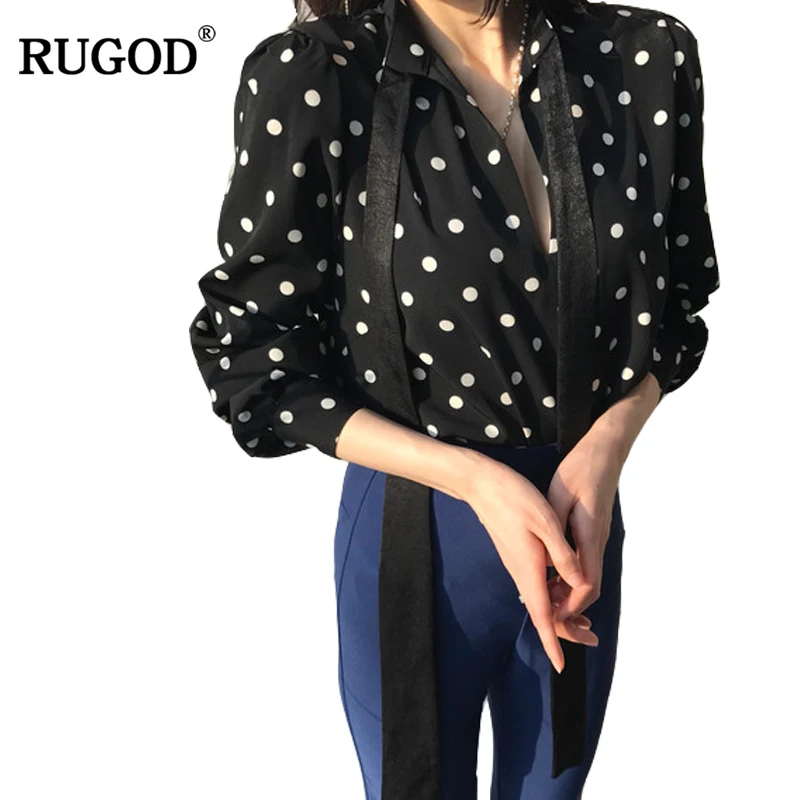 Модные женские топы и блузки RUGOD в горошек женская рубашка с длинным рукавом
