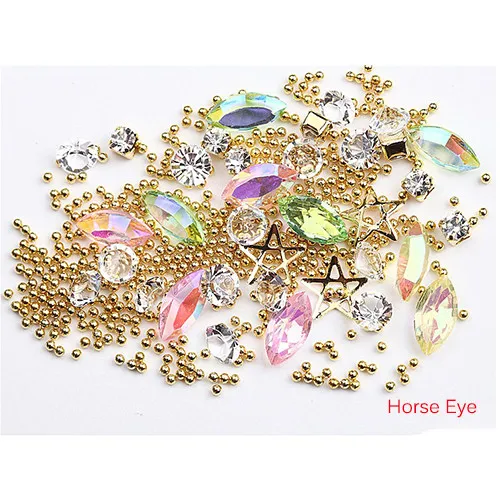 Horse Eye ZJS01-12 MIX 9 Форма AB переливающийся соединитель металлический и бисер Украшение для ногтей 3D подвеска, талисман для рукоделия Маникюрный Инструмент Для УФ гель-лака - Цвет: Horse Eye